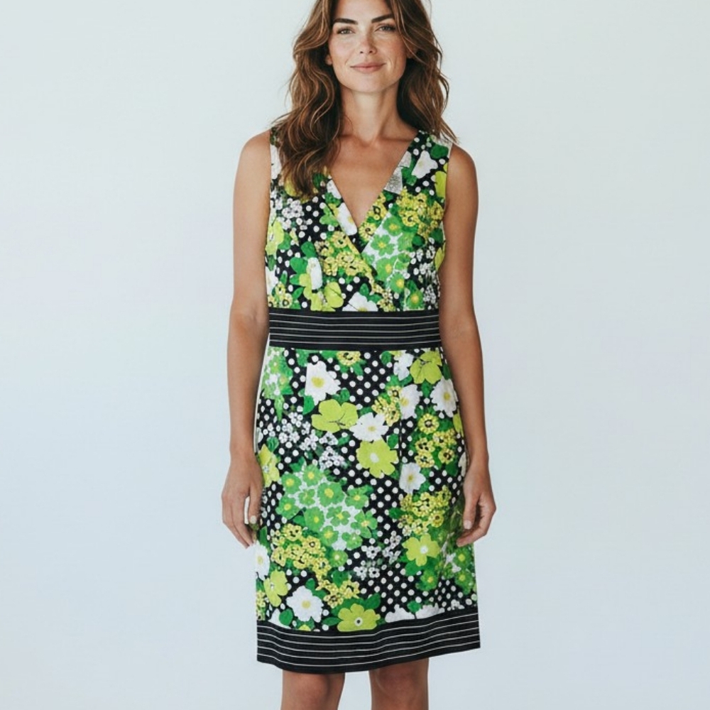 D By Ltd Womens Multicolor Floral Polka Dot Sleeveless Dress Back Zip Size 4 NWT